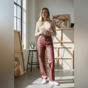 Central Park West Leather Pants - Burgundy